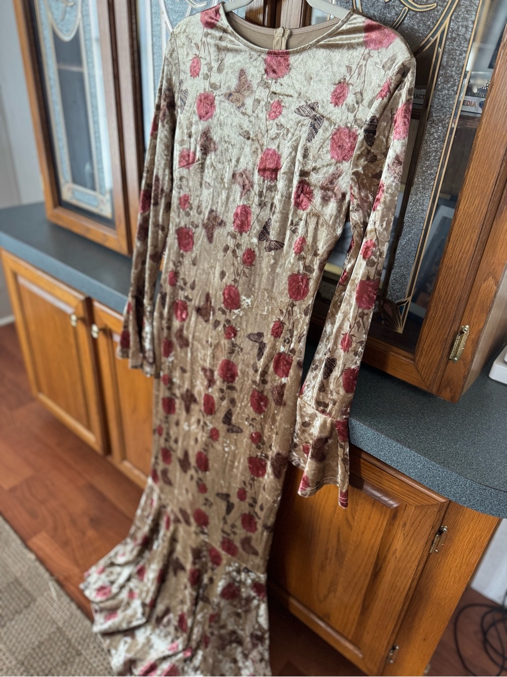 Floral Velvet Dress with Bell Sleeves